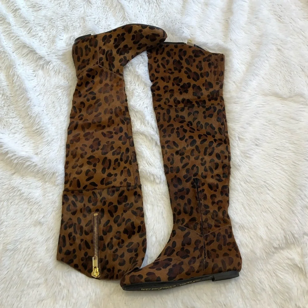 Sam Edelman James Knee High Leopard Print Calf Hair Boot Women’s Size 6